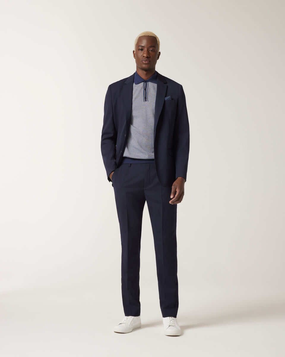 Striped Button-up Collar Polo, Navy, hi-res